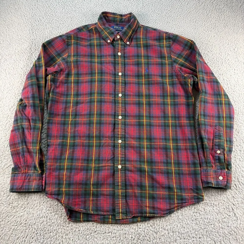 Polo Ralph Lauren Classic Fit Plaid Oxford Shirt Mens Large Red Tartan Check